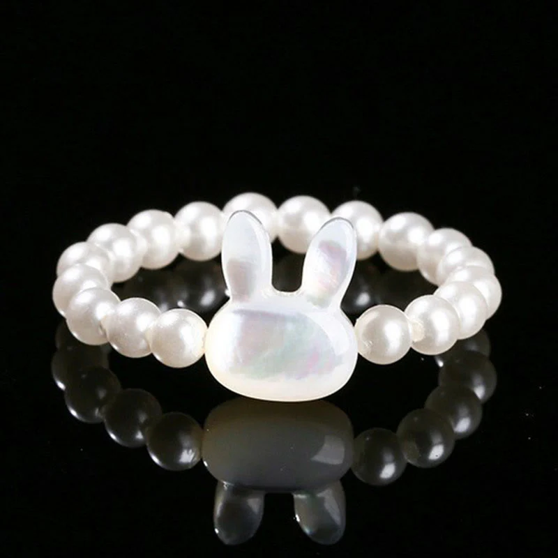 Buddha Stones 3mm Tridacna Stone Bead Rabbit Blessing Elastic Ring