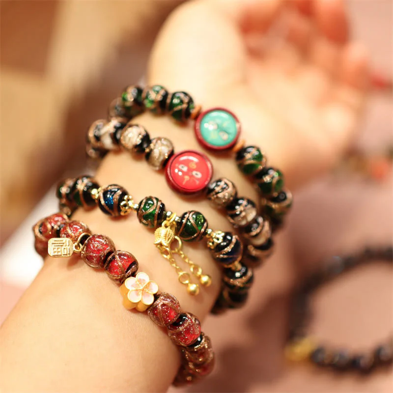 Buddha Stones Tibetan Gold Swallowing Beast Family Five God Of Wealth Thangka Fortune Bead Bracelet