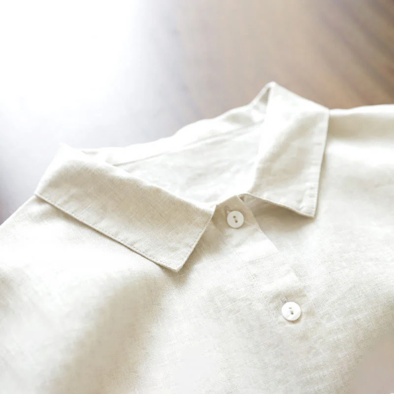 Buddha Stones Casual Plain Lace-up Stand Collar Linen Midi Dress With Pockets