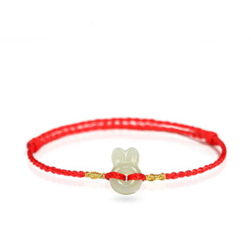 Buddha Stones Hetian Jade Cute Rabbit String Luck Bracelet