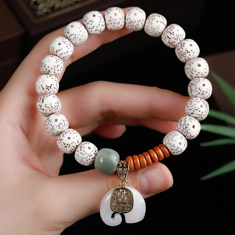 Buddha Stones Hand PolishedStar Moon Bodhi Seed Elephant Pattern Inner Peace Bracelet