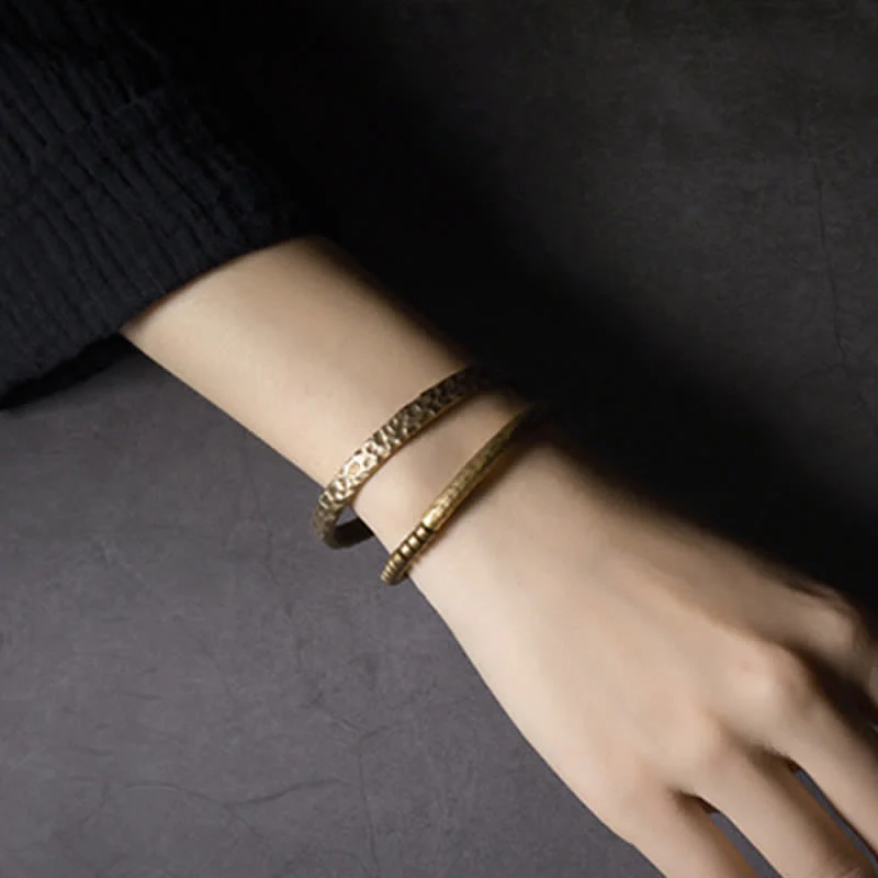 Buddha Stones Lava Rock Stone Copper Balance Cuff Bracelet Bangle