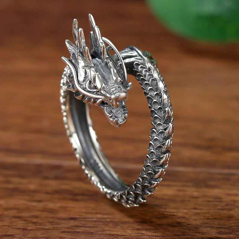 Buddha Stones 925 Sterling Silver Vintage Dragon Success Protection Strength Adjustable Ring