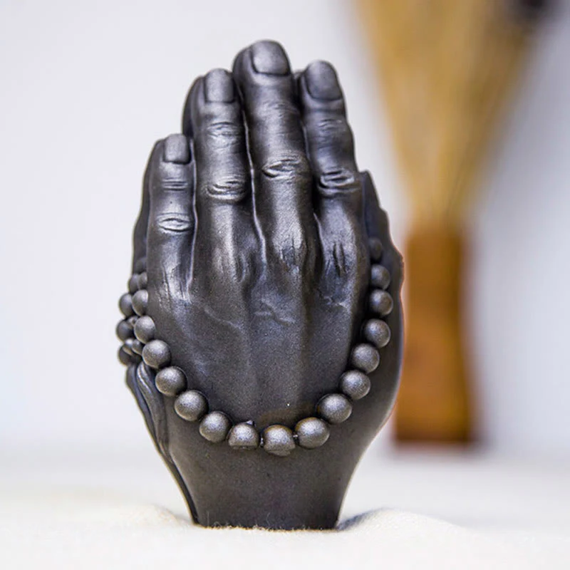 Buddha Stones Handmade Buddha Hand Namaste Iron Powder Rust Cast Resin Statue Decoration