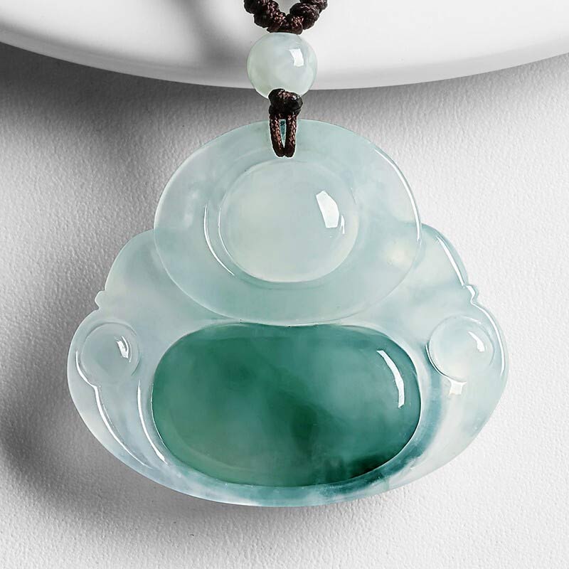 Buddha Stones Cyan Jade Luck Necklace Pendant