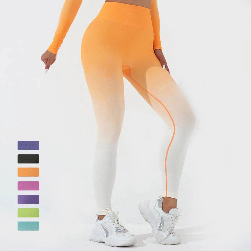 Buddha Stones Gradient Long Sleeve Crop Top Tee Bra Leggings Pants Fitness Yoga Outfit