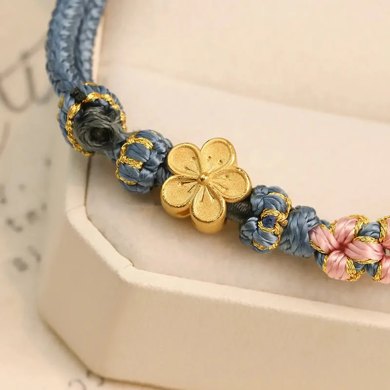 Buddha Stones Peach Blossom Design Wealth String Bracelet