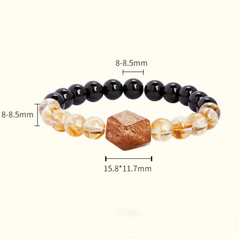 Buddha Stones Natural Black Obsidian Citrine Super Seven Crystal Strength Bracelet