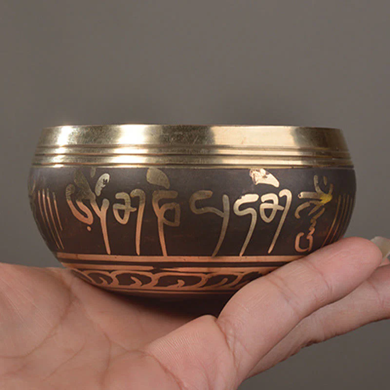 Buddha Stones Handmade Singing Bowl Buddha Eyes Scripture Pattern for Healing and Meditation Sound Bowl Set