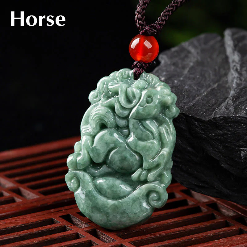Buddha Stones Natural Jade 12 Chinese Zodiac Prosperity Necklace Pendant