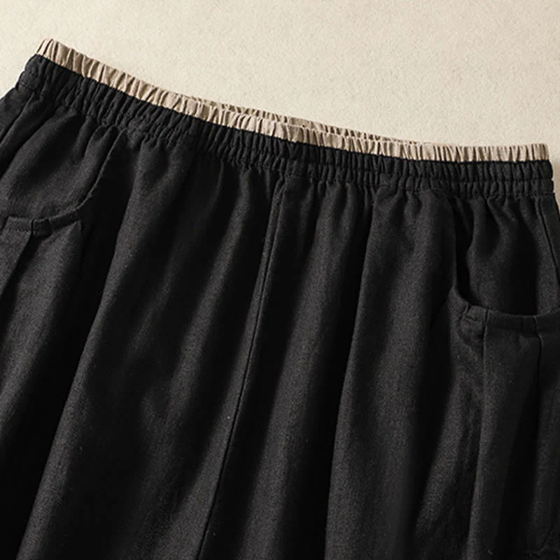 Buddha Stones Casual Embroidery Women's Cotton Linen 7-8 Length Harem Pants With Pockets