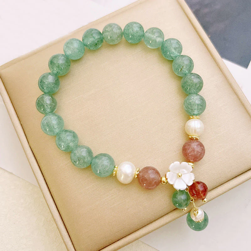 Buddha Stones Green Strawberry Quartz Shell Peach Blossom Soothing Bracelet