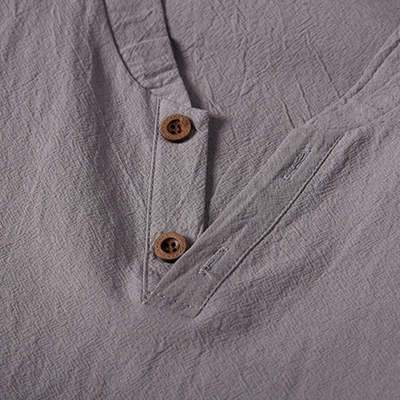 Buddha Stones Summer Casual 2Pcs Plain Notched Collar T-Shirt Drawstring Shorts With Pockets Cotton Linen Men's Meditation Cloth Set