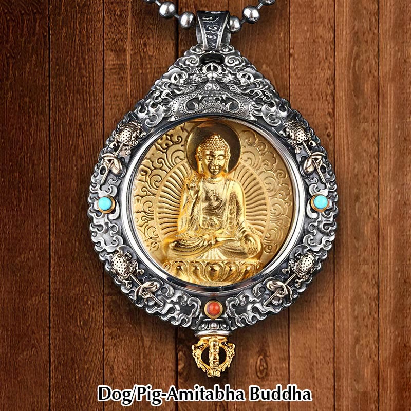 Buddha Stones Chinese Zodiac Natal Buddha Thangka Nine Palaces Eight Diagrams Wealth Rotatable Necklace Pendant