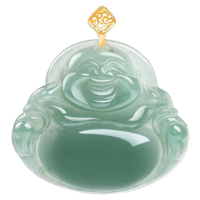 Buddha Stones Laughing Buddha Natural Jade Prosperity Abundance Necklace Pendant