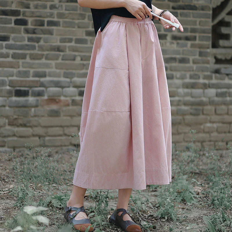 Buddha Stones Casual Plain Cotton High Waist Women's Wide Leg Capri Cropped Pants With Pockets