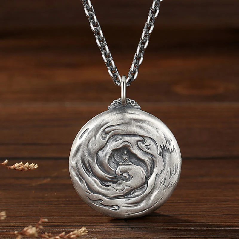 Buddha Stones Copper Buddha Demon Pattern Compassion Pendant Necklace