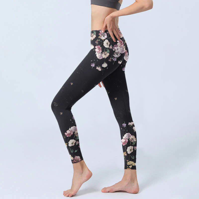 Buddha Stones Pansy Flower Pattern Print Gym Leggings Women's Yoga Pants