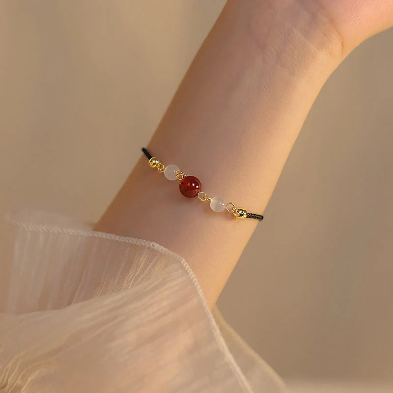 Buddha Stones Red Agate Cat Eye Braided String Confidence Bracelet