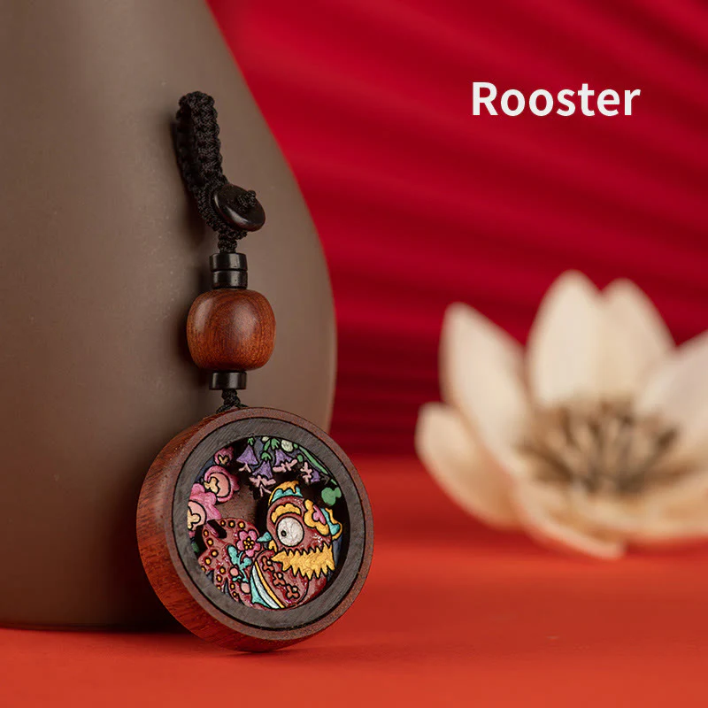 Buddha Stones Year Of The Dragon Hand Painted Chinese Zodiac Rosewood Carved Calm Key Chain