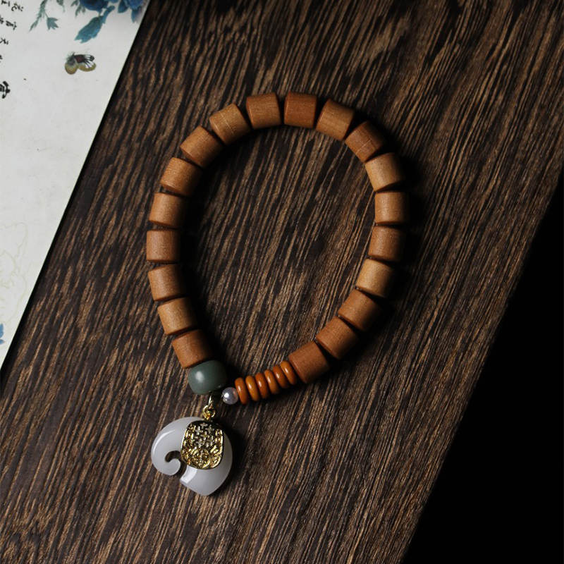 Buddha Stones Sandalwood Jade Elephant Protection Bracelet