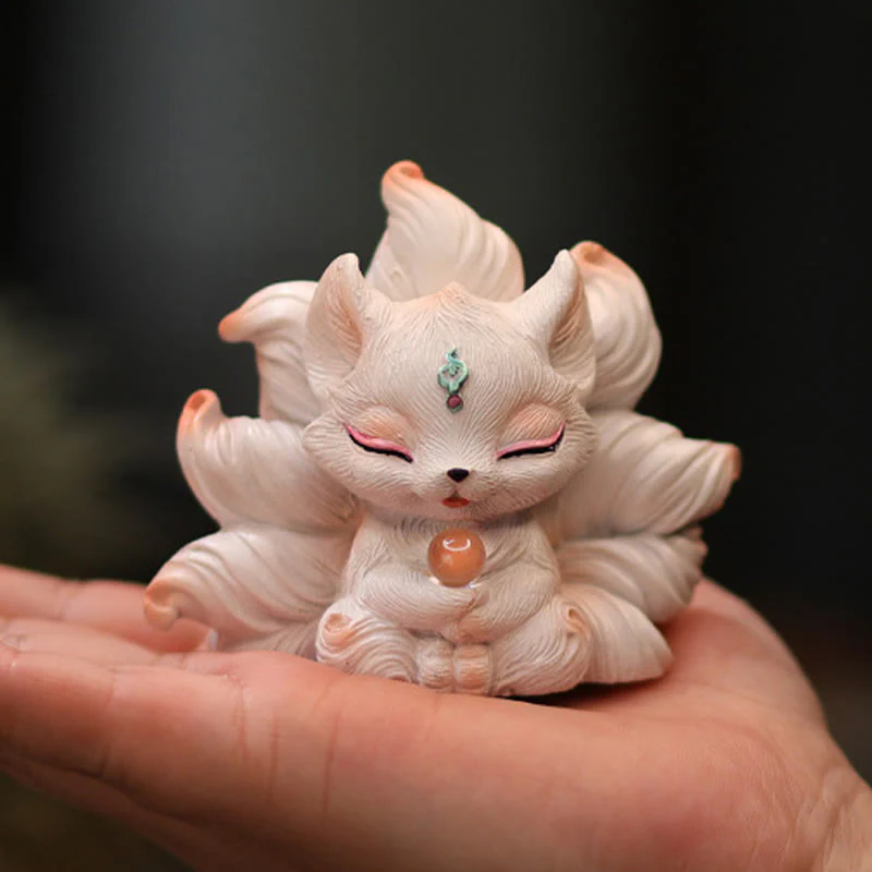 Buddha Stones Mini Nine Tailed Fox Luck Resin Home Desk Decoration