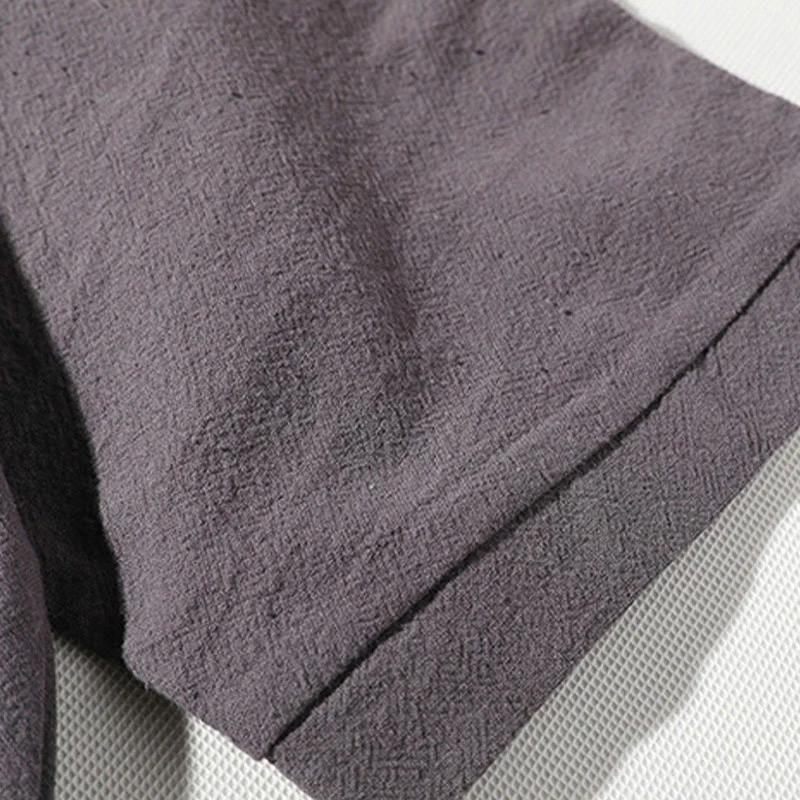 Buddha Stones 2Pcs Plain Notched Collar T-Shirt 7-8 Length Wide Leg Shorts With Pockets Cotton Linen Men's Meditation Cloth Set