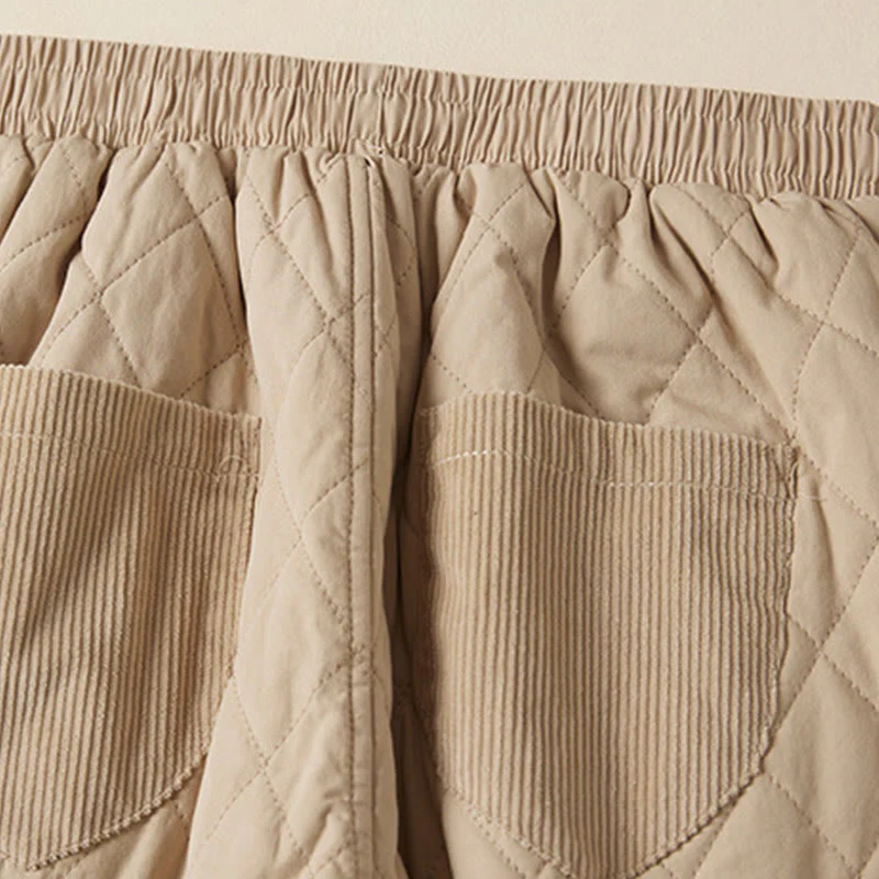 Buddha Stones Diamond Quilted Design Thermal Fleece-Lined Women's Harem Cotton Pants With Pockets