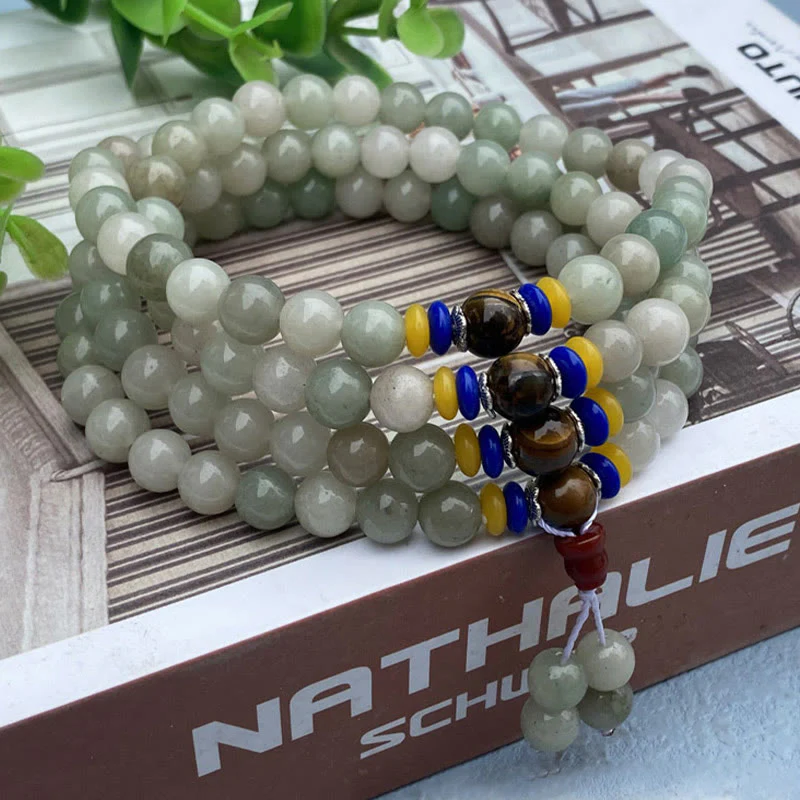 Buddha Stones 108 Mala Beads Natural Shetai jade Luck Prosperity Bracelet
