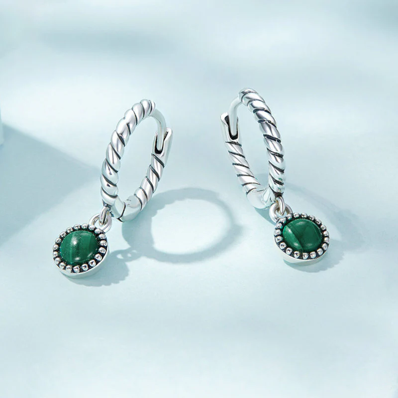 Buddha Stones 925 Sterling Silver Round Malachite Anti-Anxiety Drop Earrings