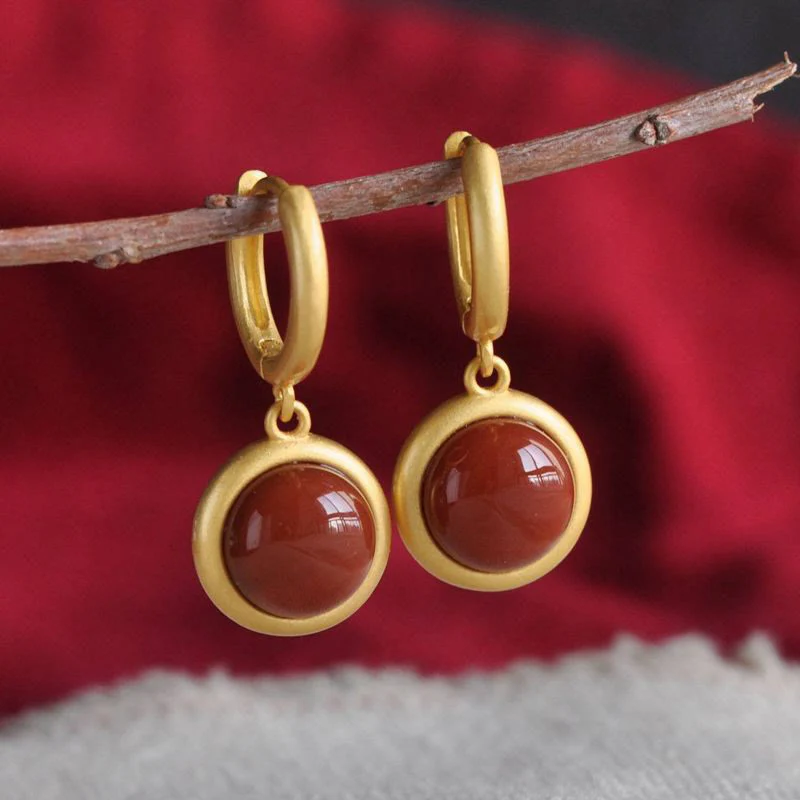 Buddha Stones 925 Sterling Silver White Jade Agate Prosperity Earrings