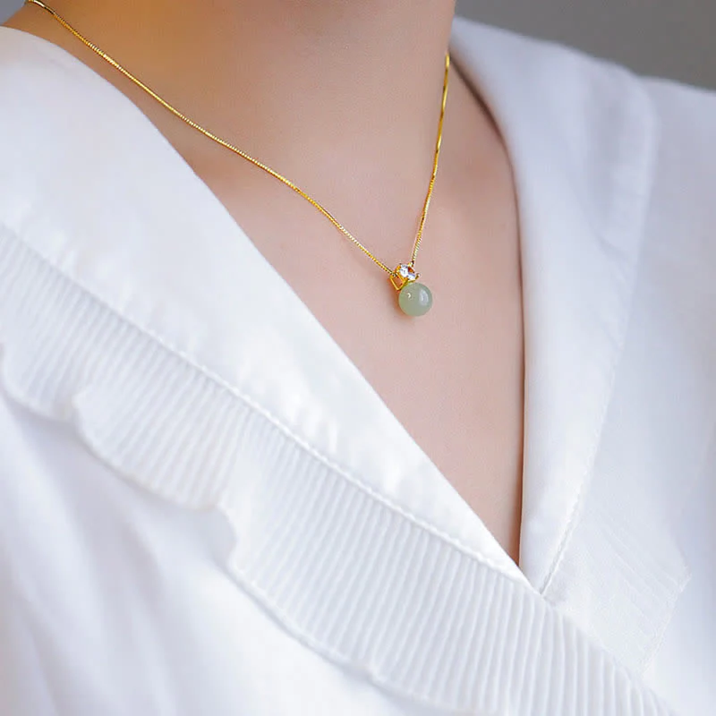 Buddha Stones Lucky Bead Jade Prosperity Chain Necklace Pendant