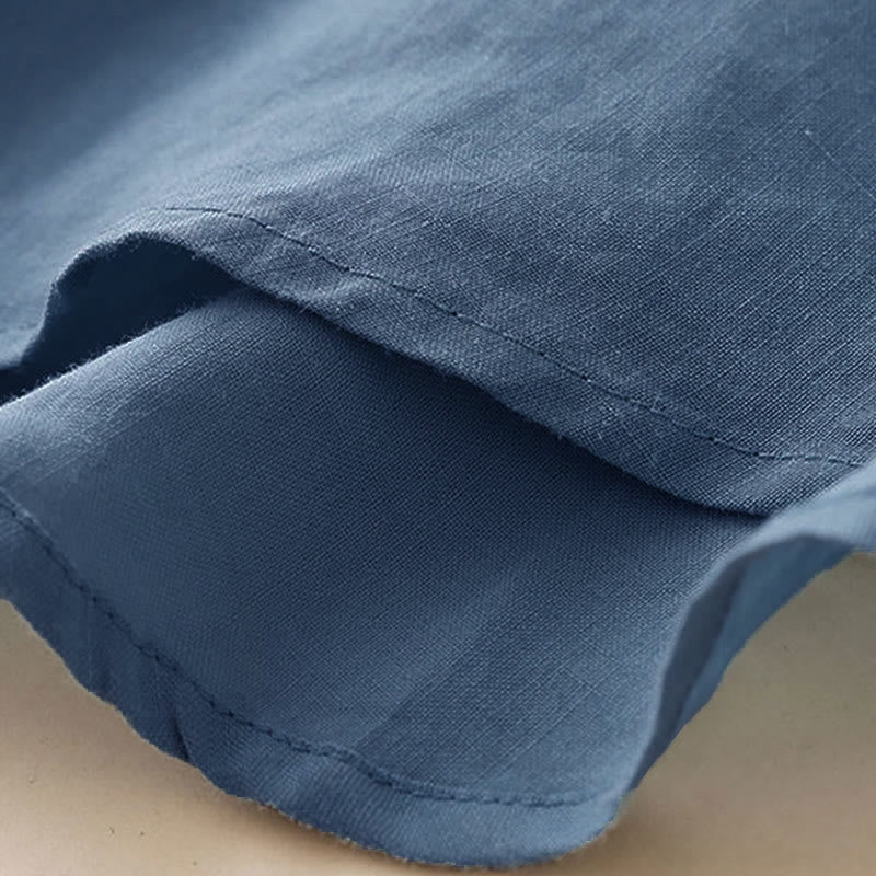 Buddha Stones Casual Women's V-neck Three Quarter Sleeve Design Plain Cotton Linen Shirt