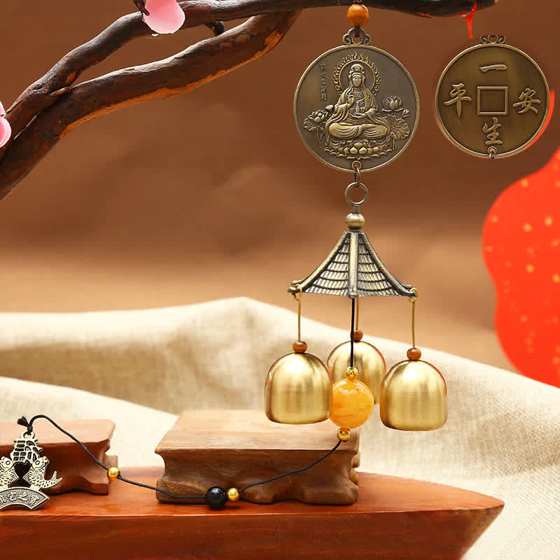 Buddha Stones Feng Shui Copper Coin Koi Fish Bagua Kirin Wind Chime Bell Luck Wall Hanging Decoration