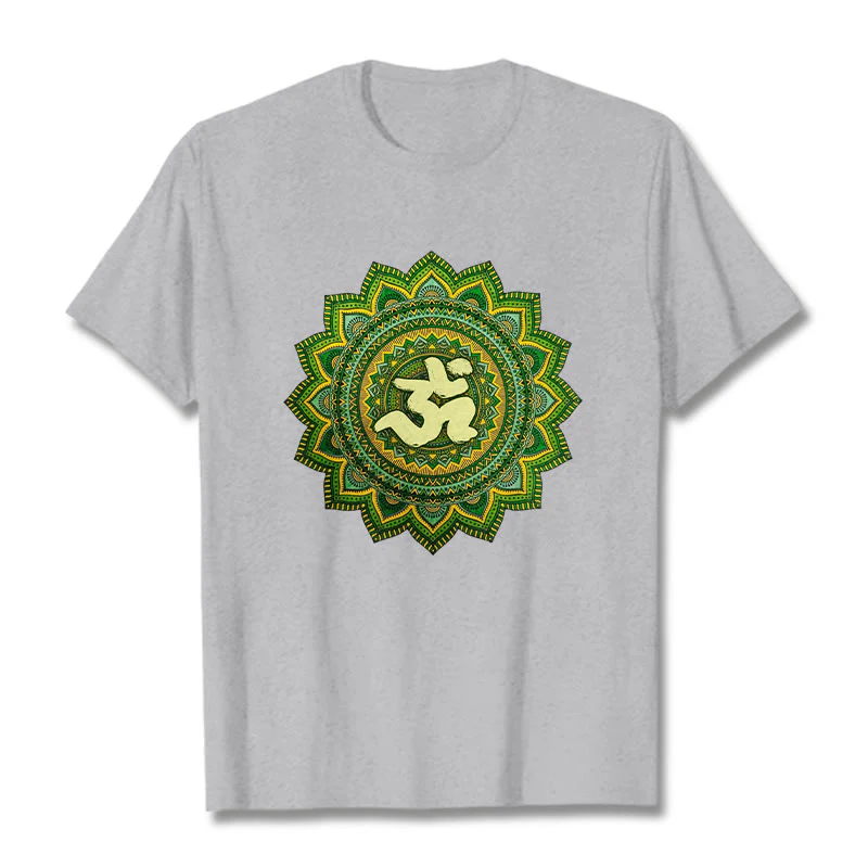 Buddha Stones Casual Green Mandala Om Symbol Pattern Cotton Tee T-shirt