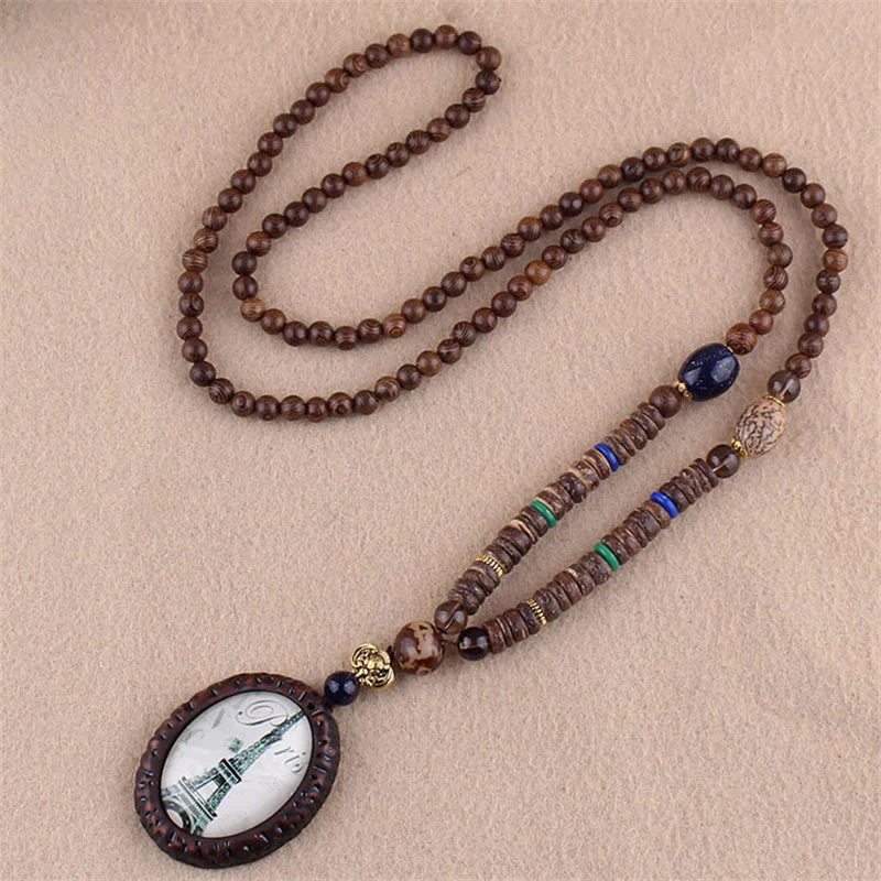 Buddha Stones Tibetan Wenge Wood Bodhi Seed Agate Elephant Protection Necklace Pendant