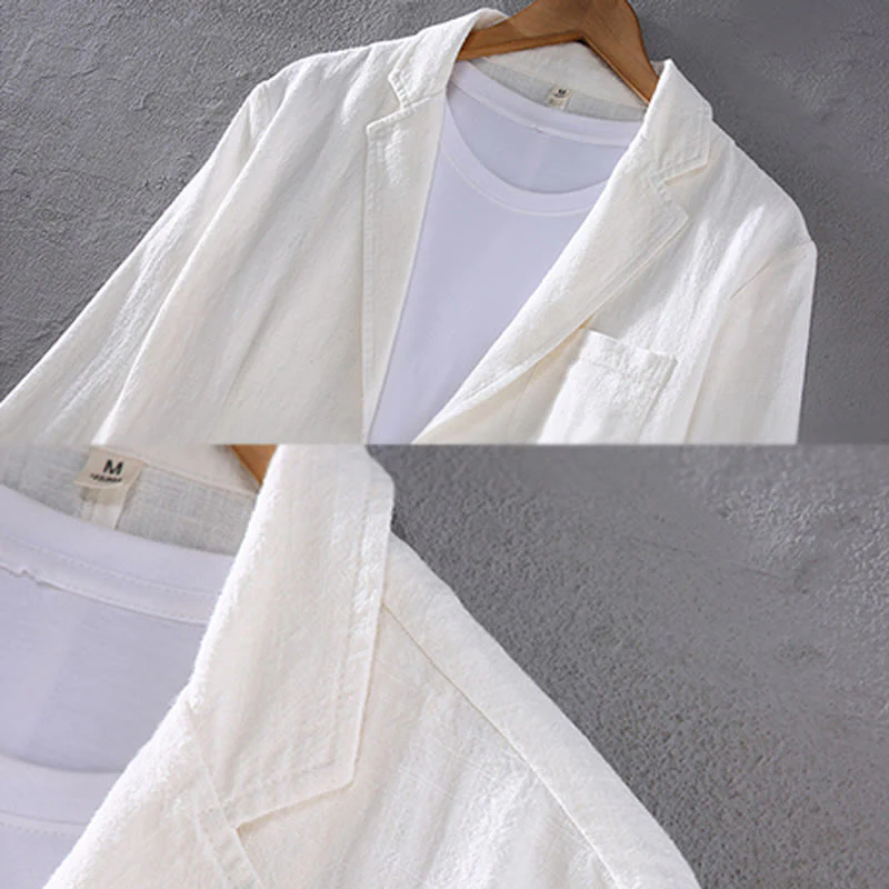 Buddha Stones Long Sleeve Button Plain Design Men's Linen Jacket Shirt With Pockets