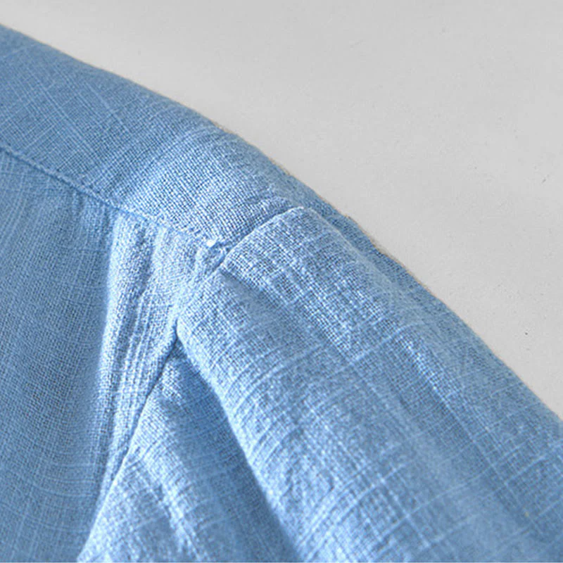 Buddha Stones Casual Plain Simple Buttons Design Men's Long Sleeve Ramie Linen Jacket With Pockets