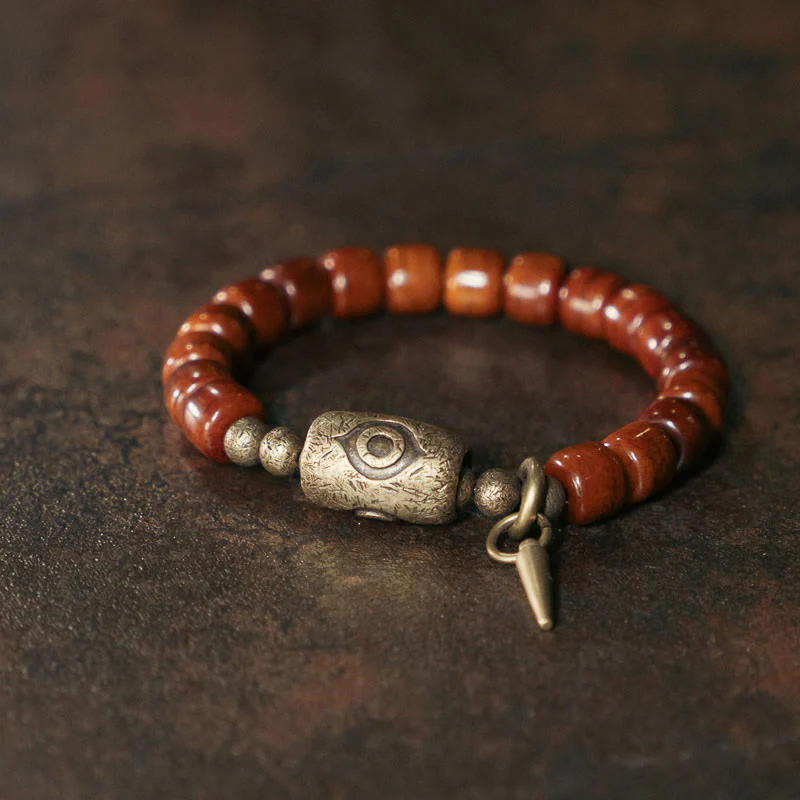 Buddha Stones Bone Beads Dzi Shape Copper Cone Pendant Strength Bracelet