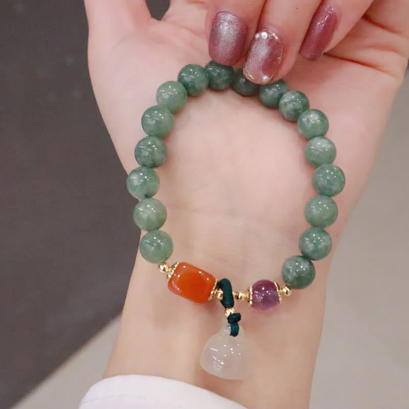 Buddha Stones Cyan Jade Lotus Pumpkin Wish Peace Buckle Amethyst Crystal Healing Bracelet