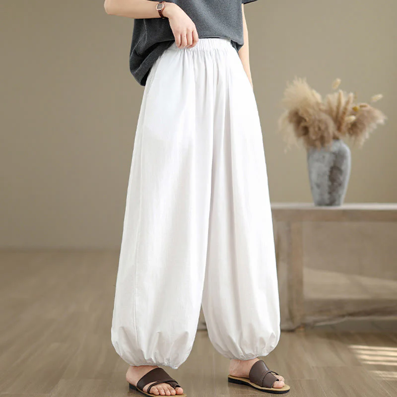 Buddha Stones Commute Summer Plain Women's Cotton Bloomers Pants With Pockets