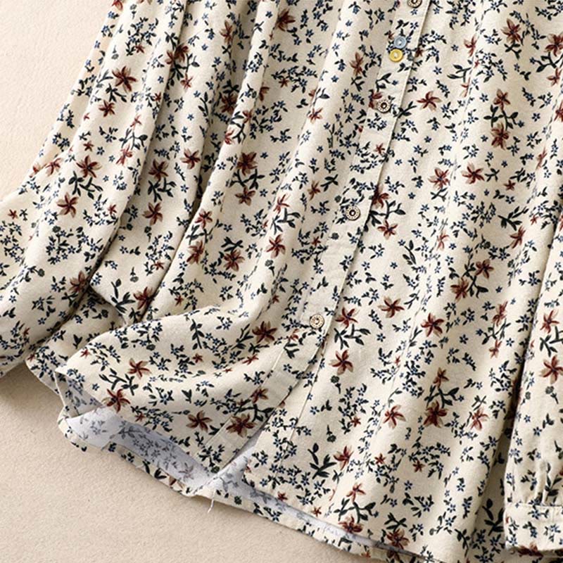 Buddha Stones Casual Florals Crew Neck Cotton Linen Women's Shirt