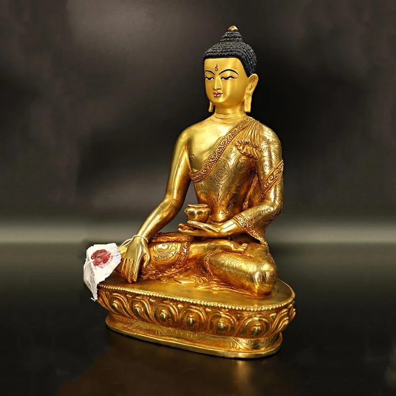 Buddha Stones Buddha Shakyamuni Medicine Buddha Compassion Copper Gold Plated Statue Decoration