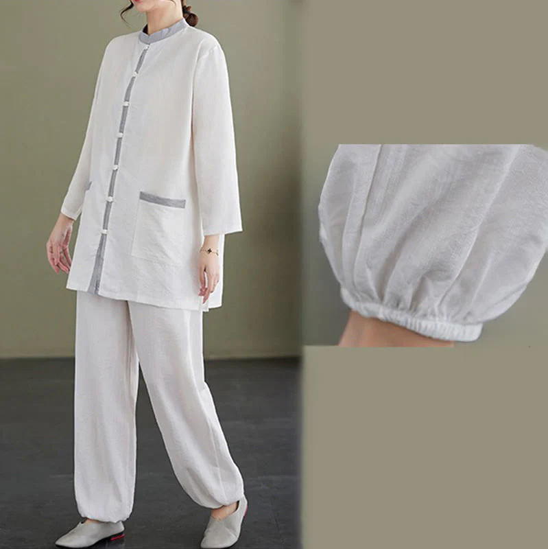 Buddha Stones 2pcs Cotton Tai Chi Shirt Top Pants Meditation Zen Clothing Women's Set