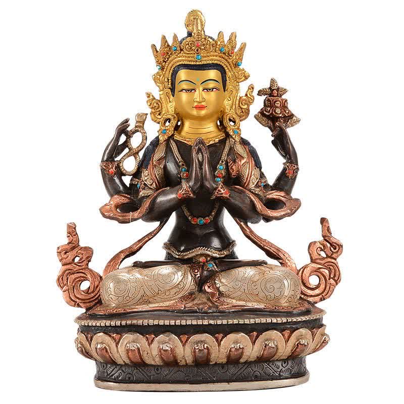Buddha Stones Bodhisattva Chenrezig Four-armed Avalokitesvara Protection Copper Statue Decoration