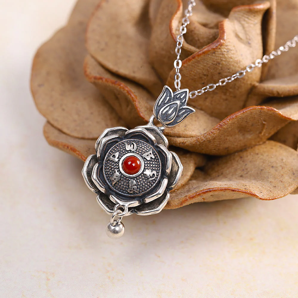 Buddha Stones 925 Sterling Silver Om Mani Padme Hum Lotus Peace Necklace Pendant Earrings