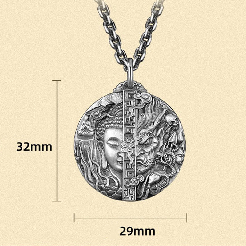 Buddha Stones Copper Buddha Demon Pattern Compassion Pendant Necklace
