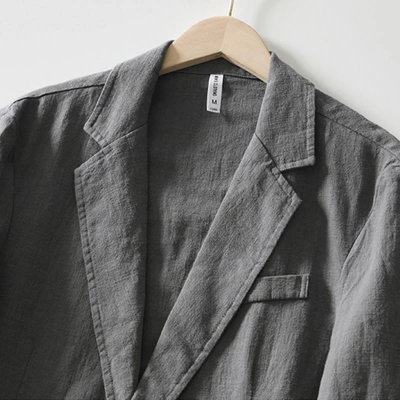 Buddha Stones Long Sleeve Button Placket Design Men's Cotton Linen Jacket Shirt With Pockets