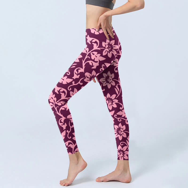 Buddha Stones Pink Sunflowers Print Gym Leggings Women's Yoga Pants
