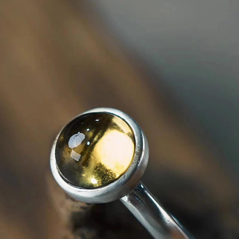 Buddha Stones Natural 925 Sterling Silver Prehnite Citrine Adjustable Happiness Ring